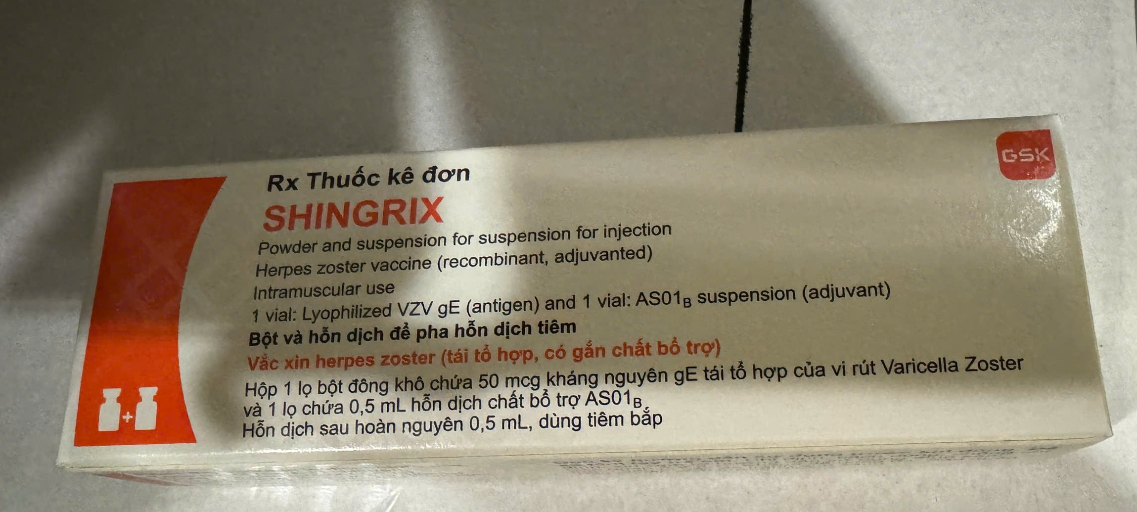 Shingrix (Vắc xin ngừa Herpes zoster (HZ, hoặc bệnh zona) (tái đổ hợp bất hoạt, được bổ trợ với AS01B) (Phòng bệnh: do virus Herpes zoster (HZ) và các biến chứng liên quan đến HZ) 540310303224